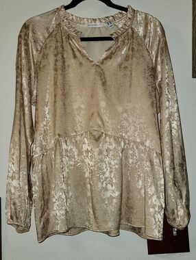 Isaac MIZRAHI Live! Champagne Floral Jacquard Long-Sleeve Peplum Top